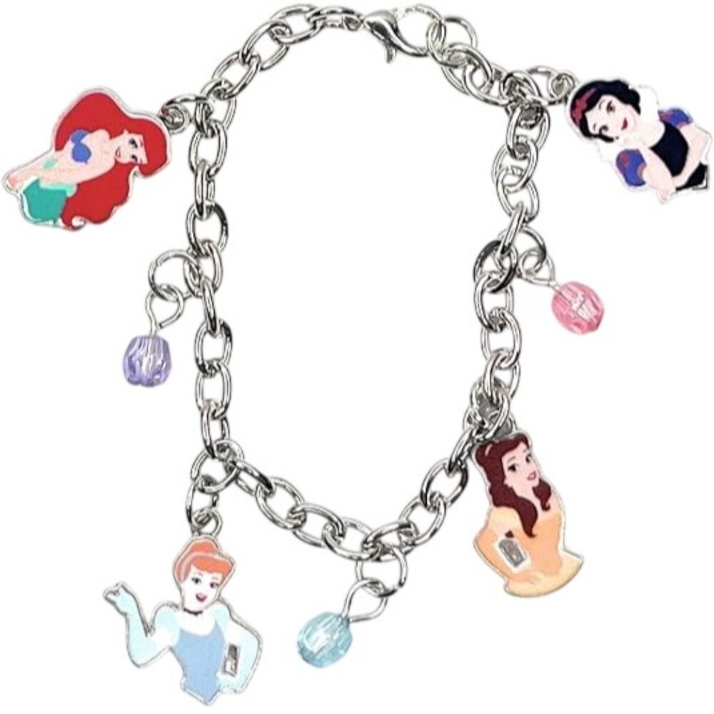 Disney Princess Charm Bracelet With Charms, Silver-Tone Chain ,Multicolor Beads - Picture 2 of 2